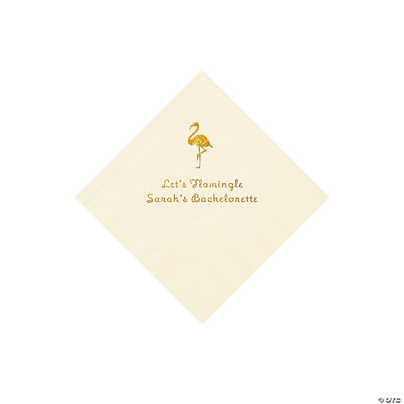 Ivory Flamingo Personalized Napkins with Gold Foil - 50 Pc. Beverage Image