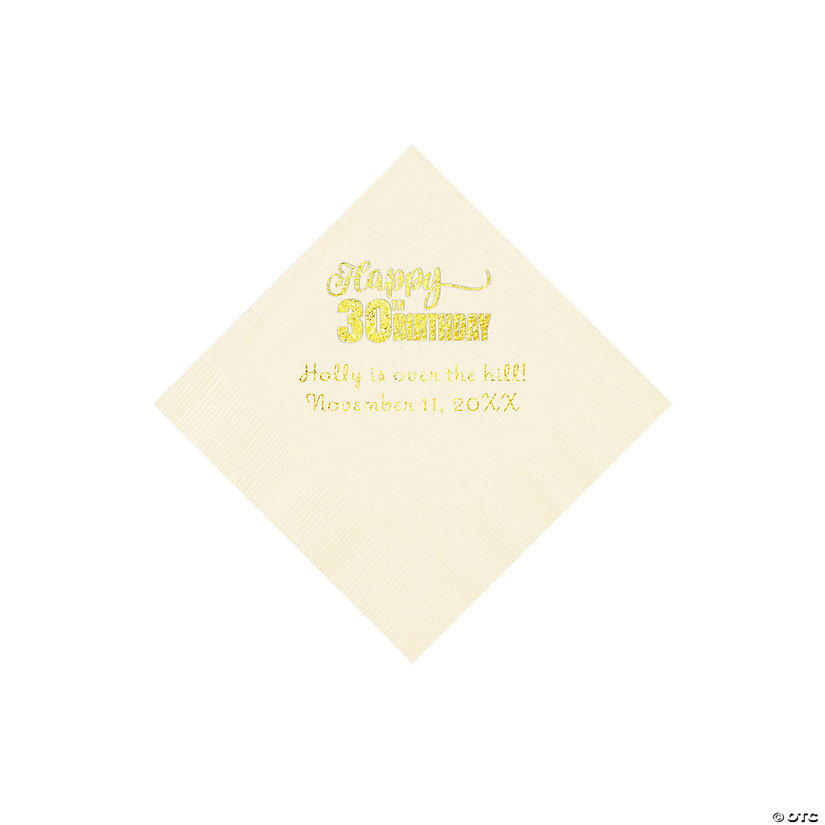 Ivory Happy 30<sup>th</sup> Birthday Personalized Napkins with Gold Foil - 50 Pc. Beverage Image Thumbnail