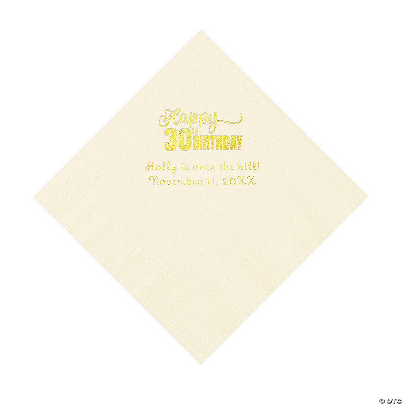 Ivory Happy 30<sup>th</sup> Birthday Personalized Napkins with Gold Foil - 50 Pc. Luncheon Image Thumbnail