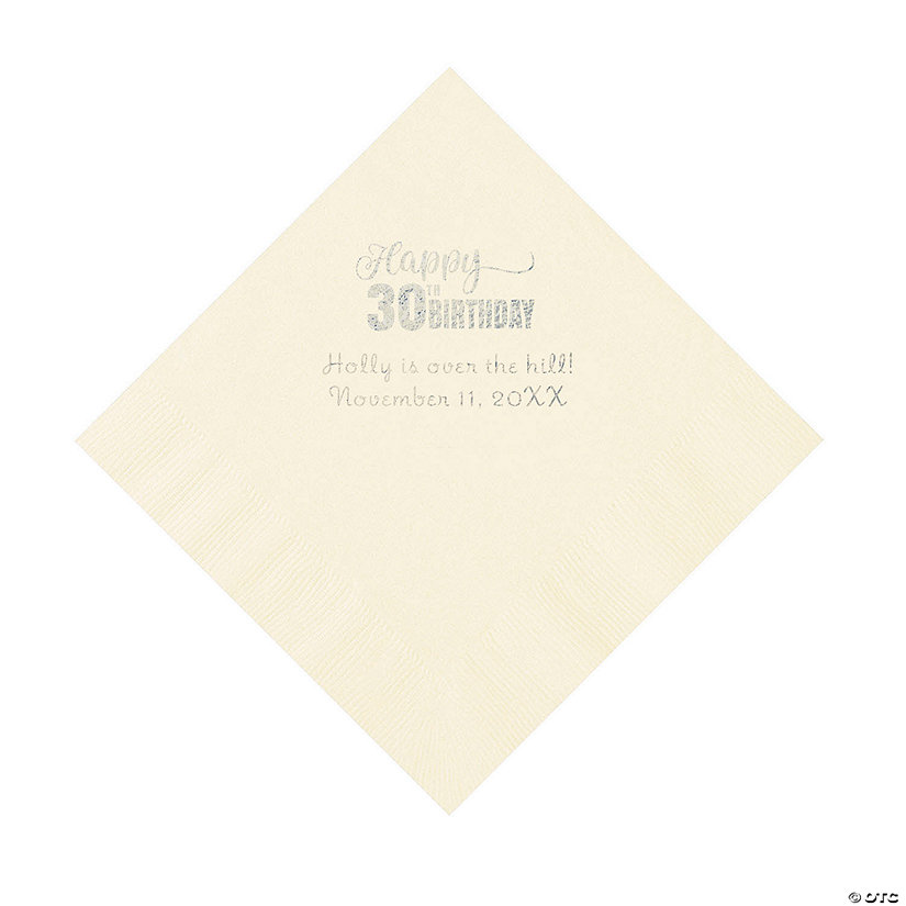 Ivory Happy 30<sup>th</sup> Birthday Personalized Napkins with Silver Foil - 50 Pc. Luncheon Image Thumbnail