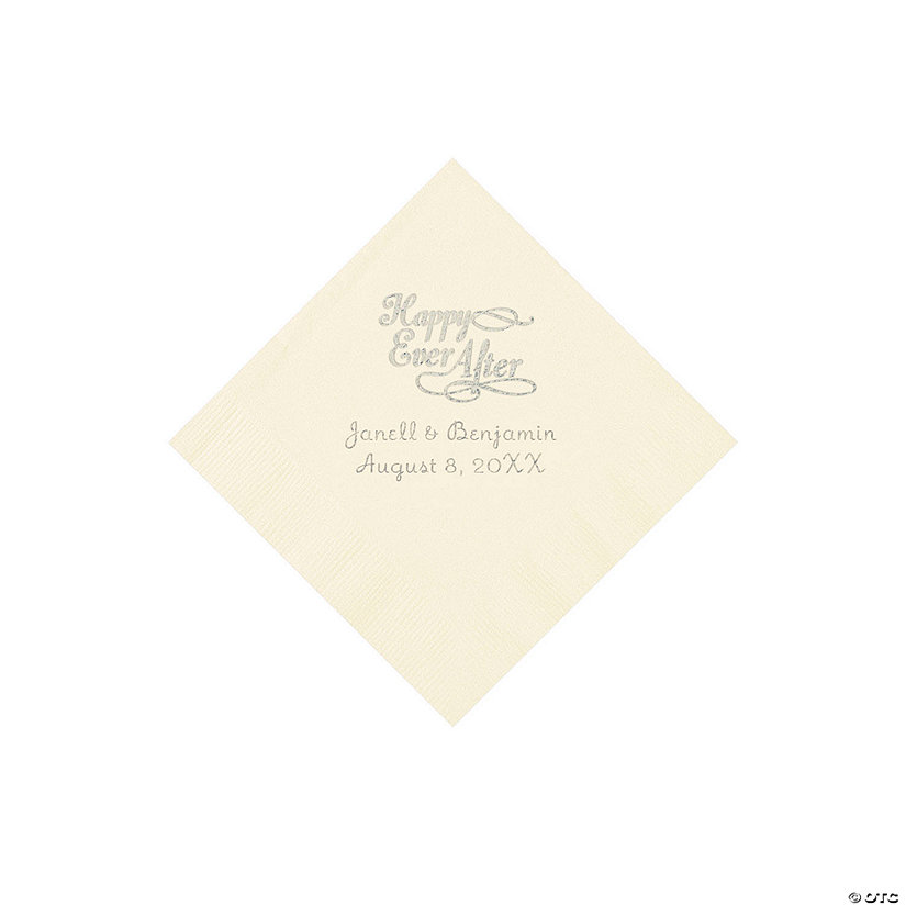 Ivory Happy Ever After Personalized Napkins - Beverage Image Thumbnail