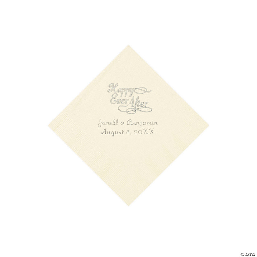 Ivory Happy Ever After Personalized Napkins - Beverage Image