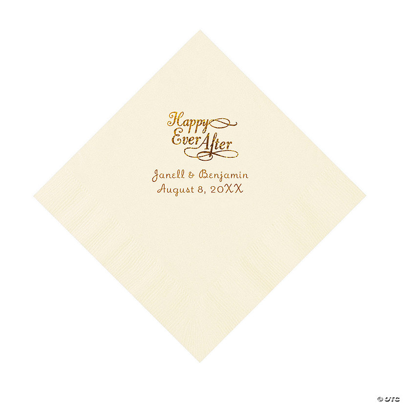 Ivory Happy Ever After Personalized Napkins with Gold Foil - Luncheon Image Thumbnail