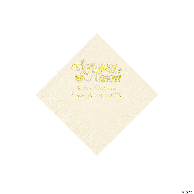Ivory I Love You, I Know Personalized Napkins with Gold Foil - Beverage Image Thumbnail