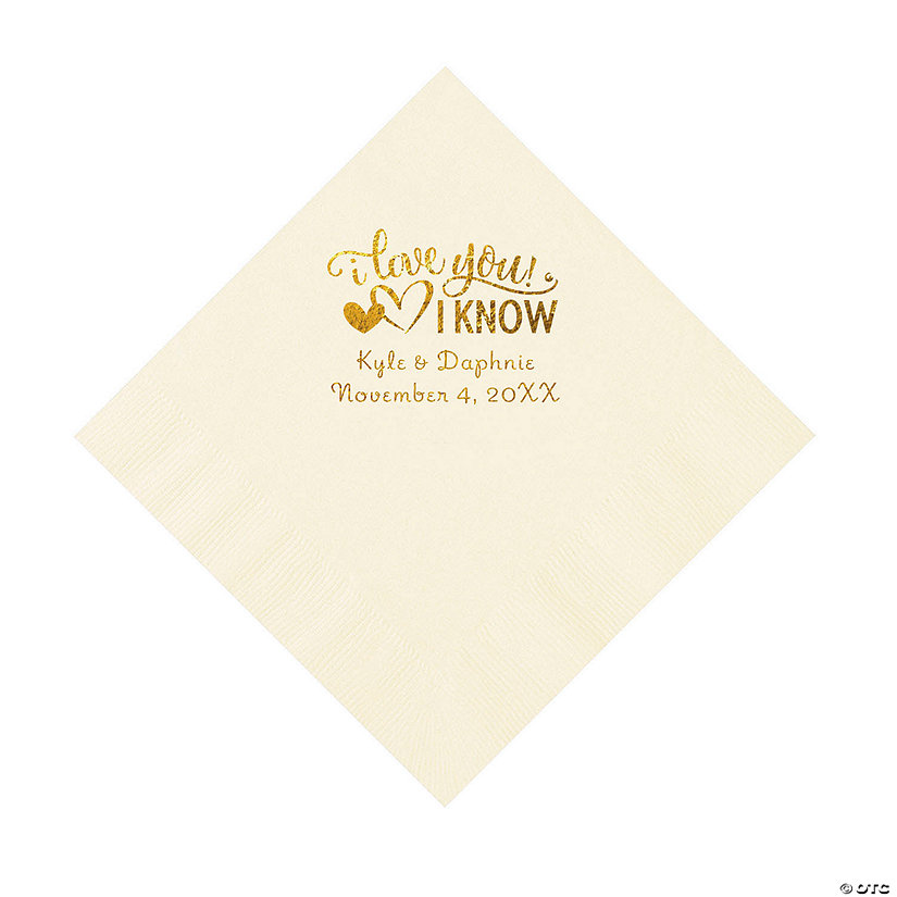 Ivory I Love You, I Know Personalized Napkins with Gold Foil - Luncheon Image Thumbnail