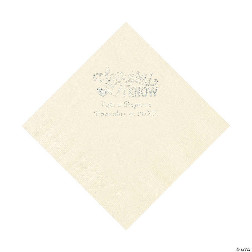 Ivory I Love You, I Know Personalized Napkins with Silver Foil - Luncheon Image Thumbnail
