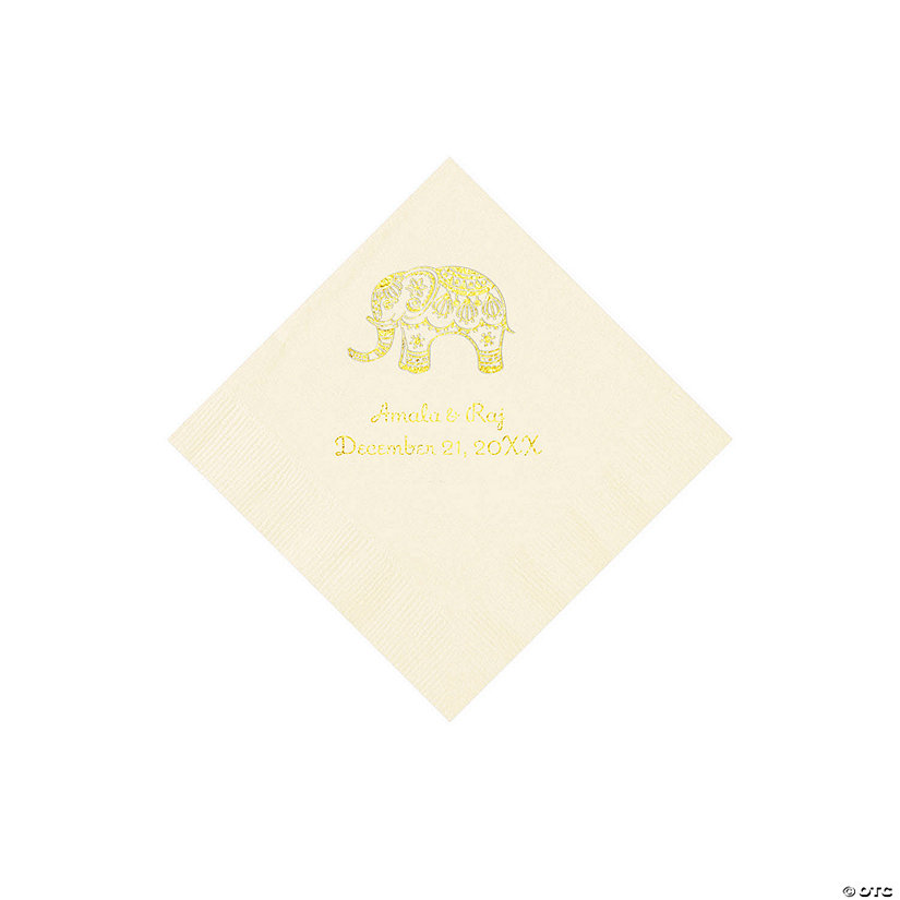 Ivory Indian Wedding Personalized Napkins with Gold Foil - Beverage Image Thumbnail