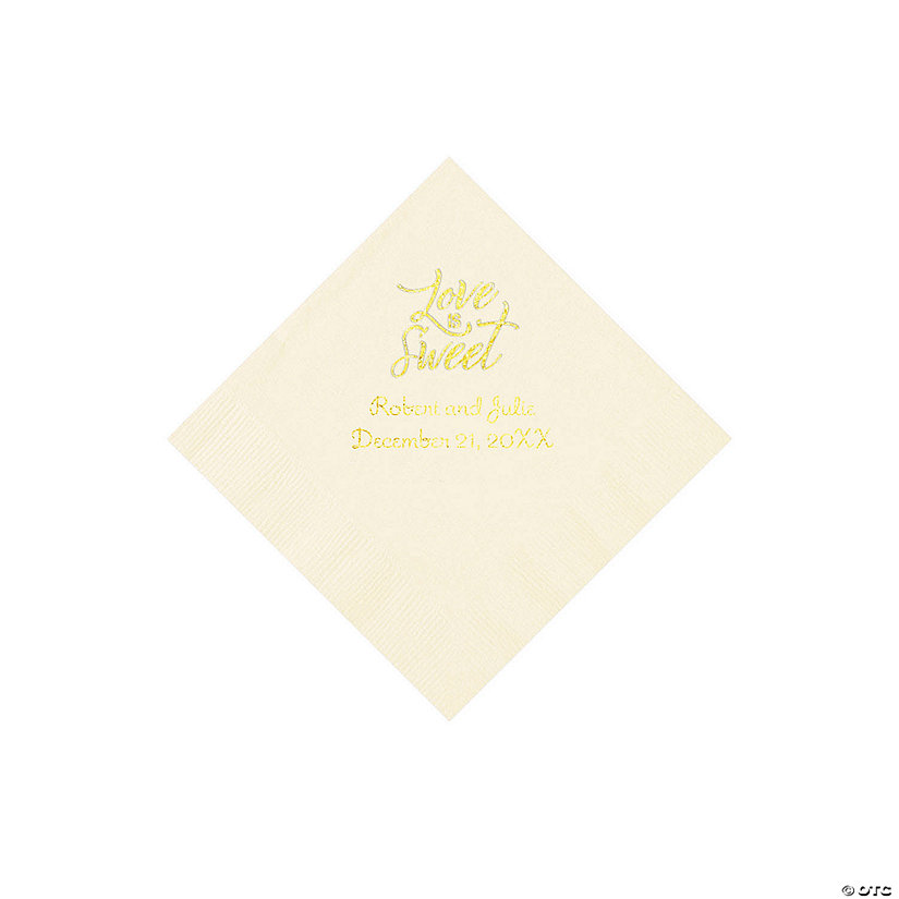 Ivory Love Is Sweet Personalized Napkins with Gold Foil - Beverage Image Thumbnail