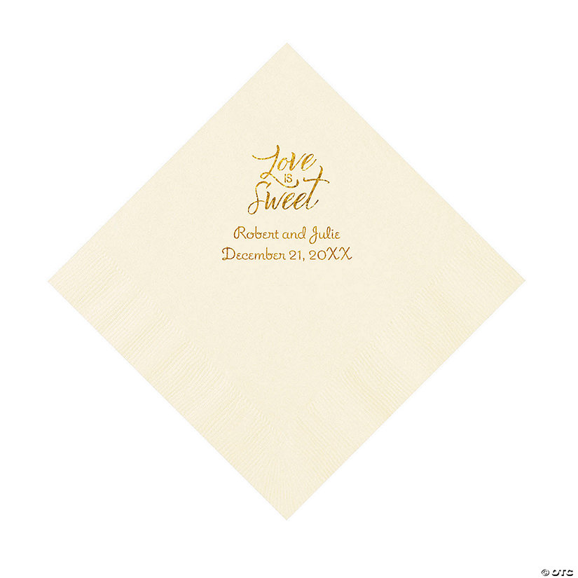 Ivory Love Is Sweet Personalized Napkins with Gold Foil &#8211; Luncheon Image Thumbnail