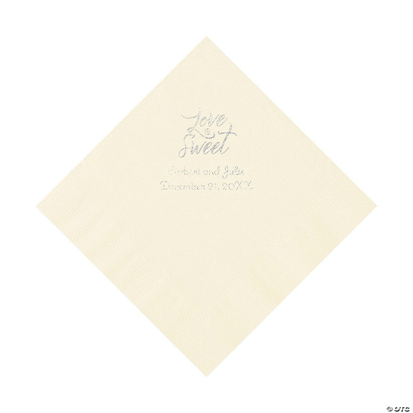 Ivory Love Is Sweet Personalized Napkins with Silver Foil &#8211; Luncheon Image Thumbnail