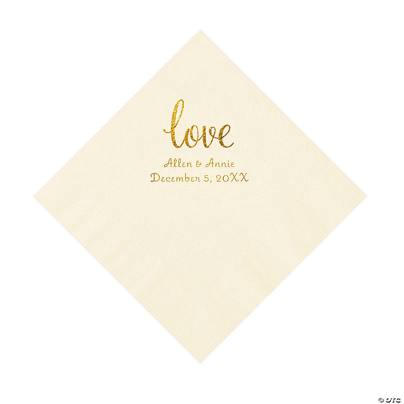 Ivory Love Script Personalized Napkins with Gold Foil - Luncheon Image