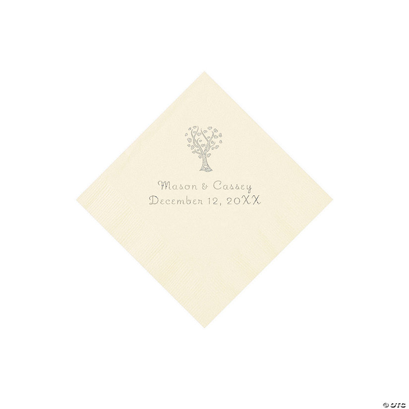Ivory Love Tree Personalized Napkins - 50 Pc. Beverage Image