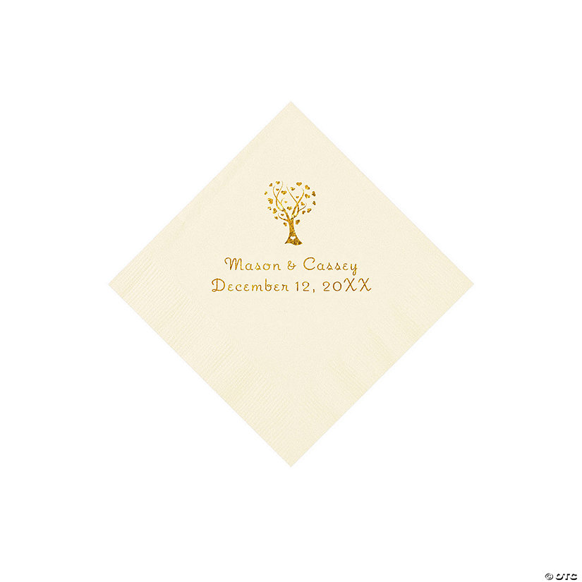 Ivory Love Tree Personalized Napkins with Gold Foil - 50 Pc. Beverage Image