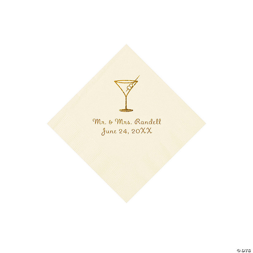 Ivory Martini Glass Personalized Napkins with Gold Foil - Beverage Image Thumbnail