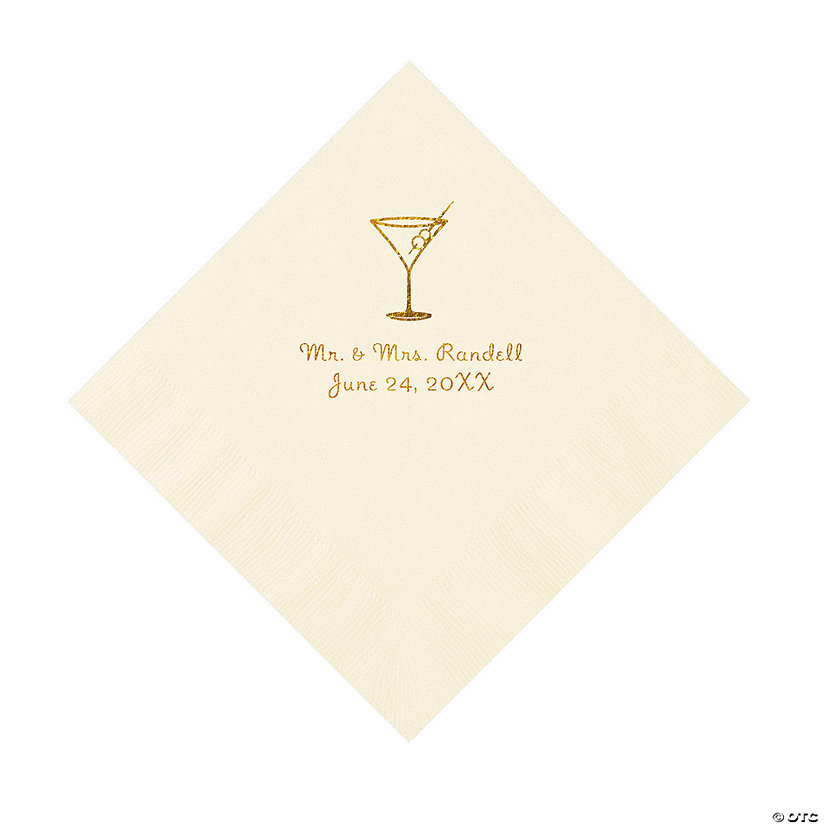 Ivory Martini Glass Personalized Napkins with Gold Foil - Luncheon Image Thumbnail