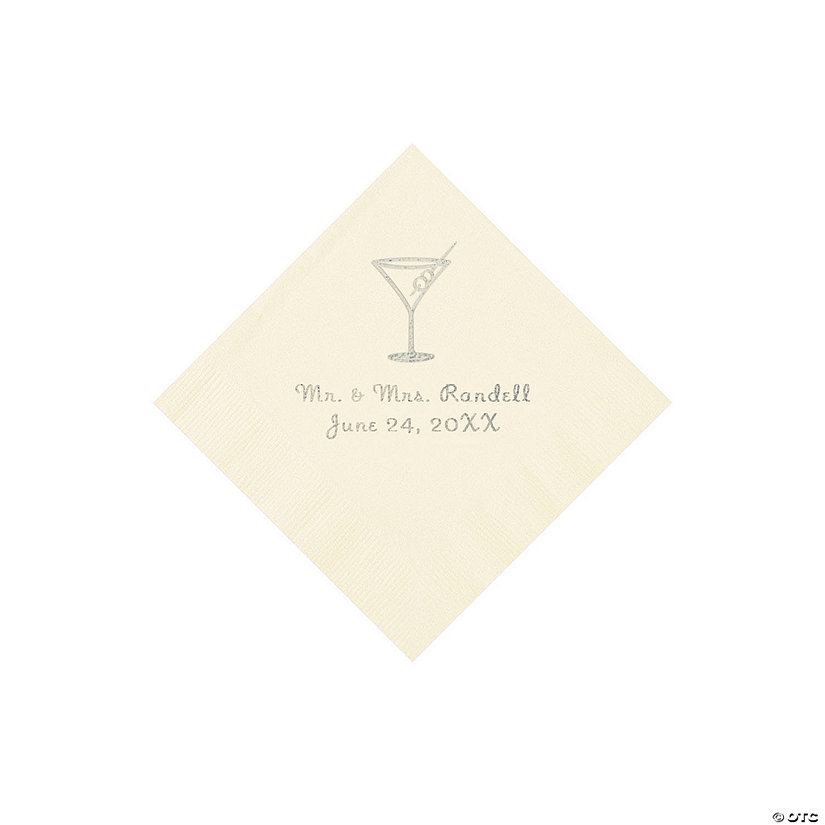 Ivory Martini Glass Personalized Napkins with Silver Foil - Beverage Image Thumbnail