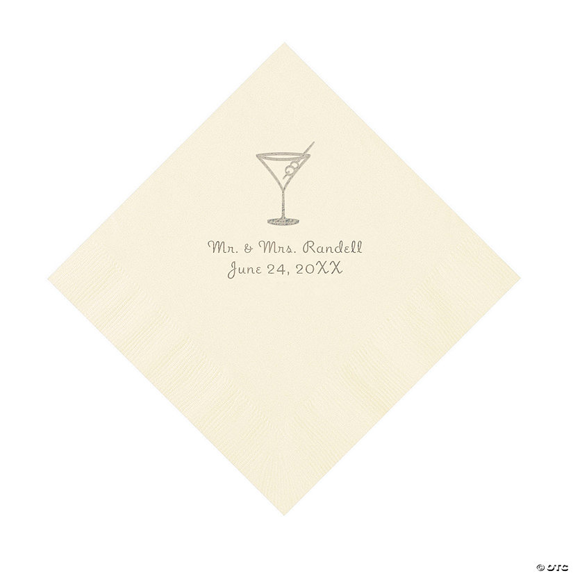 Ivory Martini Glass Personalized Napkins with Silver Foil - Luncheon Image Thumbnail