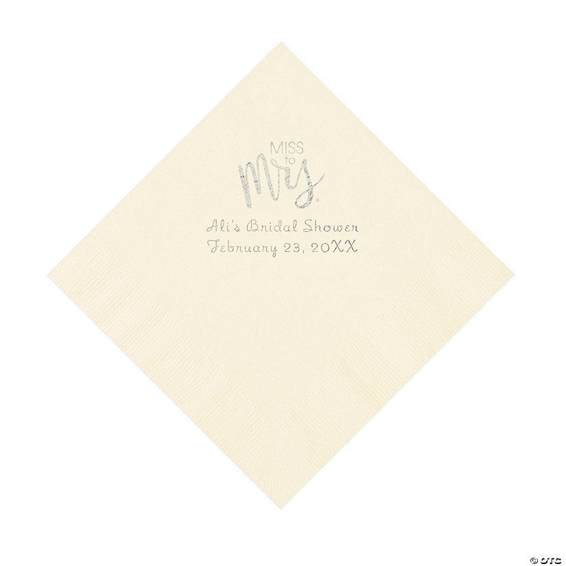 Ivory Miss to Mrs. Personalized Napkins with Silver Foil - Luncheon Image Thumbnail