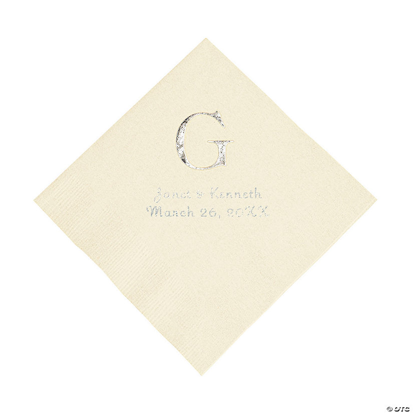 Ivory Monogram Wedding Personalized Napkins with Silver Foil Luncheon
