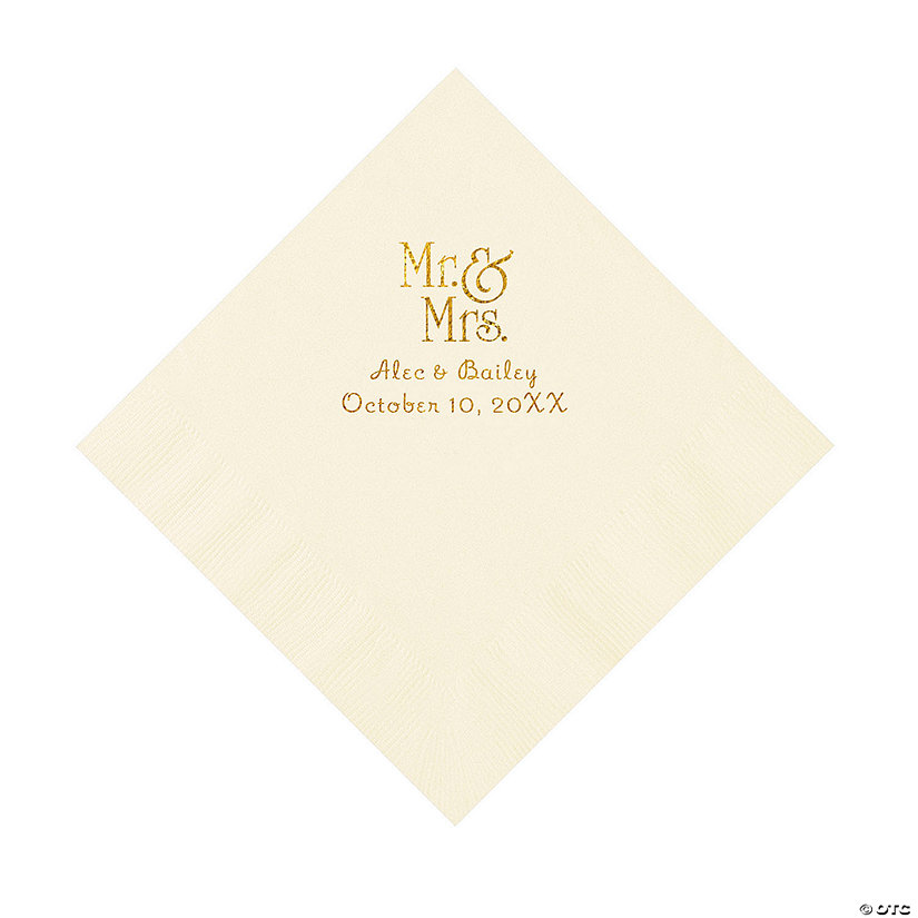 Ivory Mr. & Mrs. Personalized Napkins with Gold Foil - 50 Pc. Luncheon Image Thumbnail