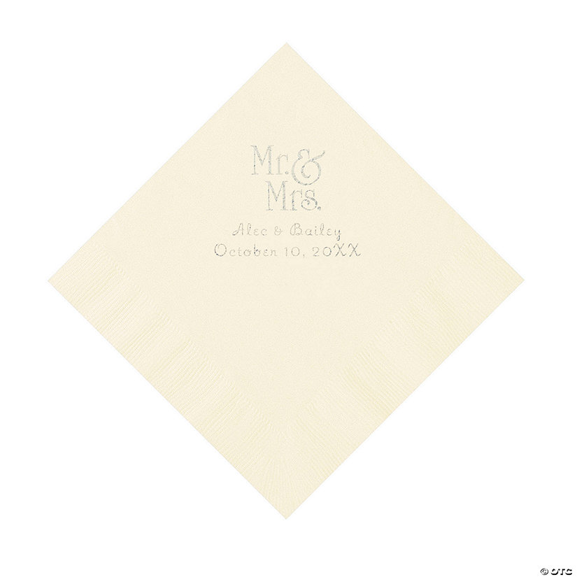 Ivory Mr. & Mrs. Personalized Napkins with Silver Foil - 50 Pc. Luncheon Image