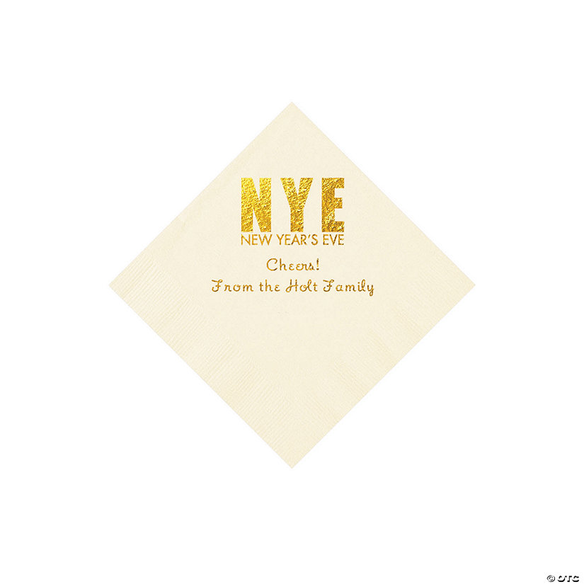 Ivory New Year&#8217;s Eve Personalized Napkins with Gold Foil - Beverage Image Thumbnail