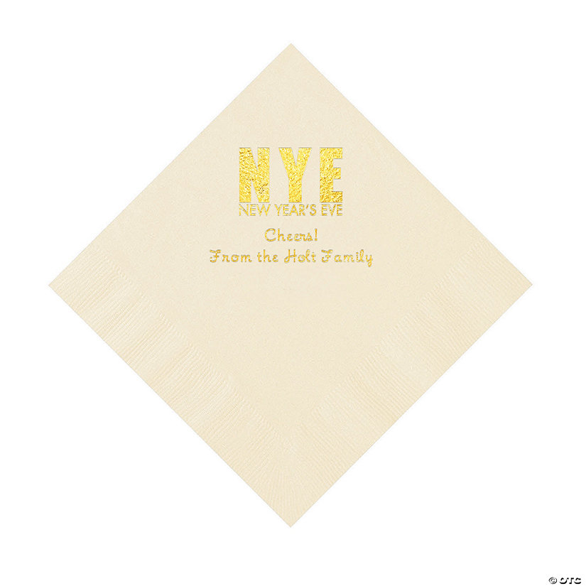 Ivory New Year&#8217;s Eve Personalized Napkins with Gold Foil - Luncheon Image Thumbnail