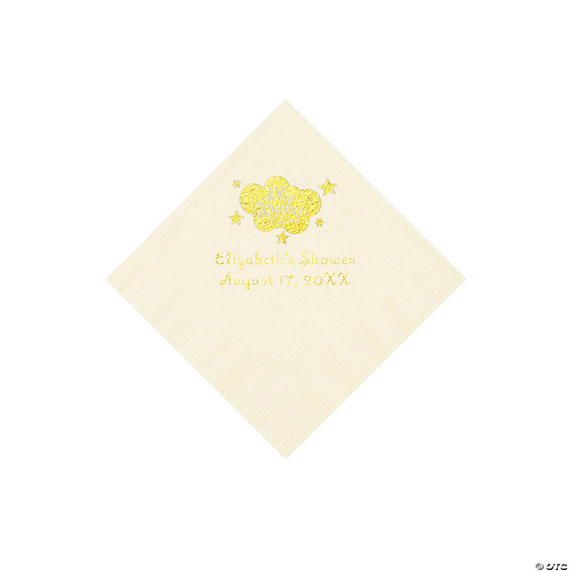 Ivory Oh Baby Personalized Napkins with Gold Foil - 50 Pc. Beverage Image