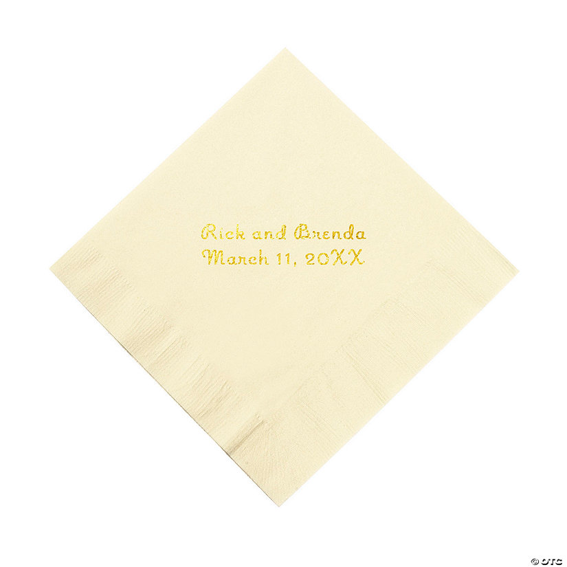Ivory Personalized Napkins with Gold Foil - Beverage Image Thumbnail