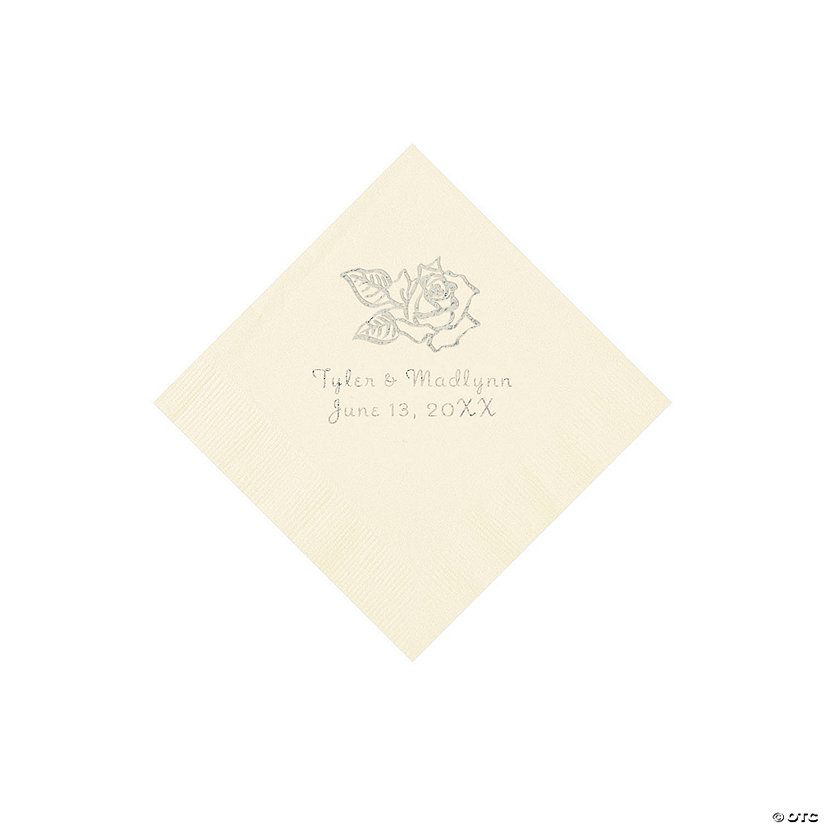 Ivory Rose Personalized Napkins - 50 Pc. Beverage Image