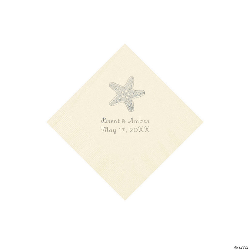 Ivory Starfish Personalized Beverage Napkins - 50 Pc. Image