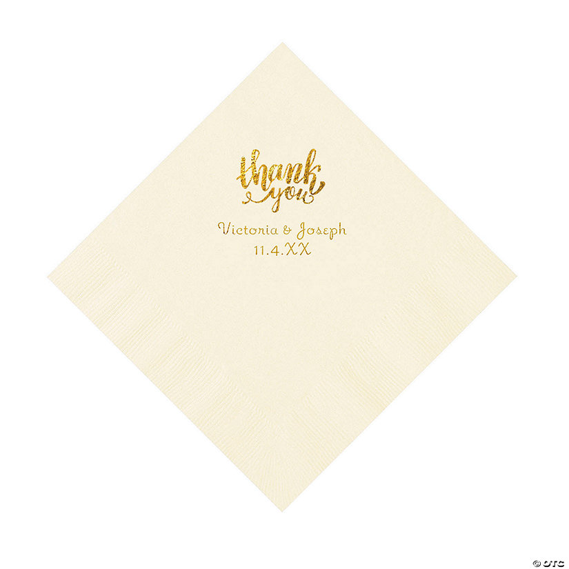Ivory Thank You Personalized Napkins with Gold Foil - Luncheon Image Thumbnail