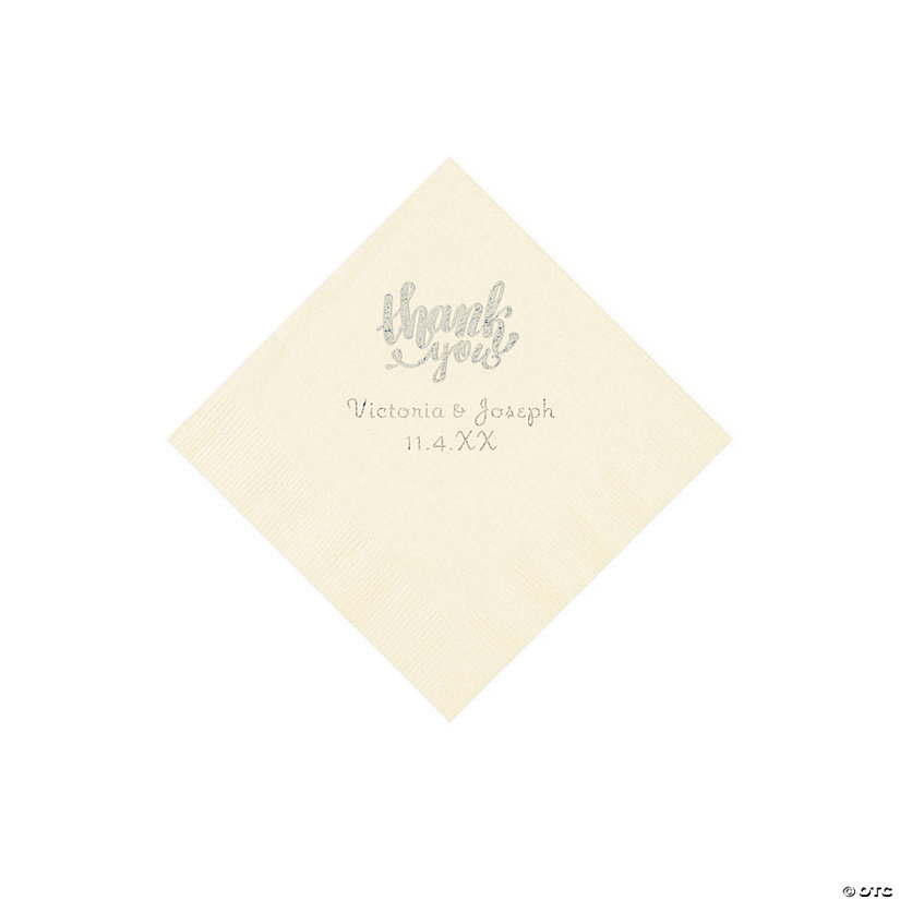 Ivory Thank You Personalized Napkins with Silver Foil - Beverage Image Thumbnail