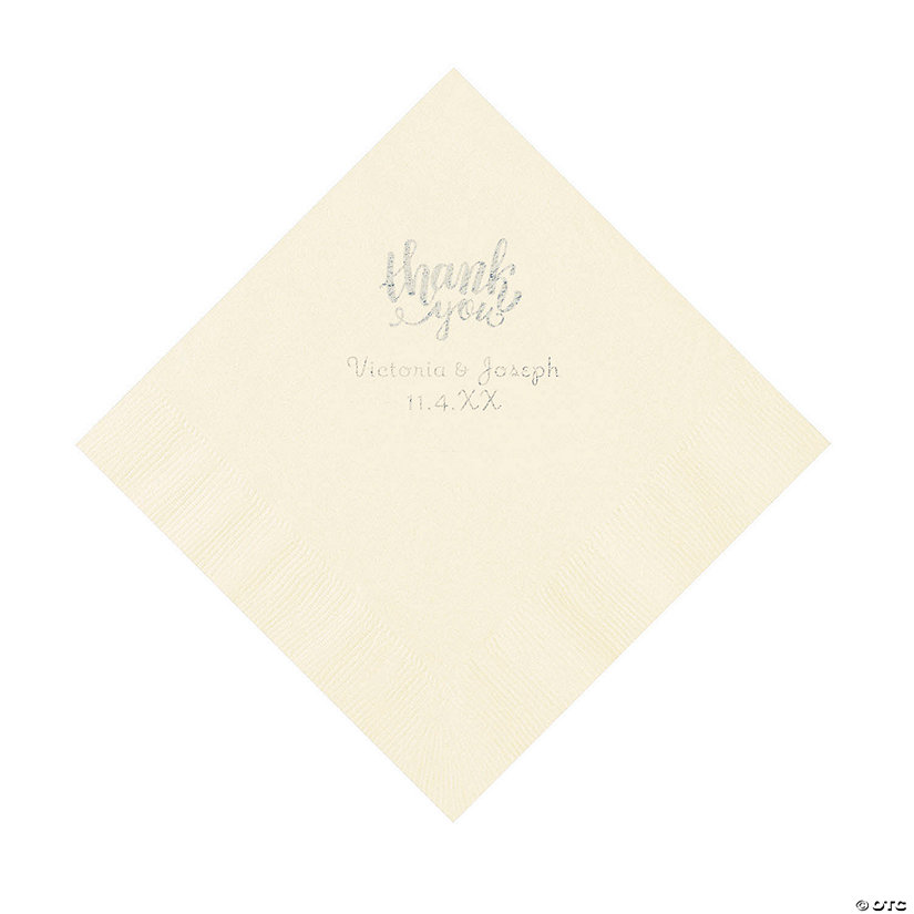 Ivory Thank You Personalized Napkins with Silver Foil - Luncheon Image Thumbnail