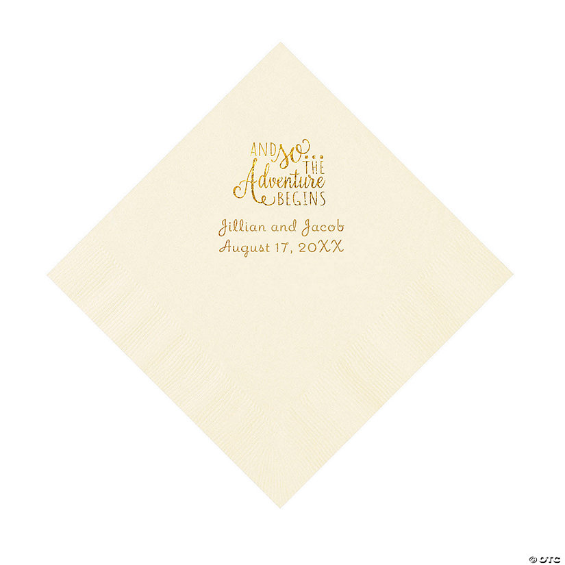 Ivory The Adventure Begins Personalized Napkins with Gold Foil - Luncheon Image Thumbnail
