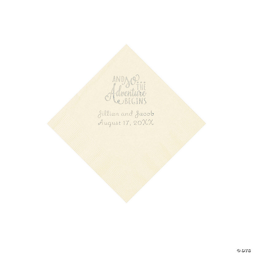 Ivory The Adventure Begins Personalized Napkins with Silver Foil - Beverage Image Thumbnail