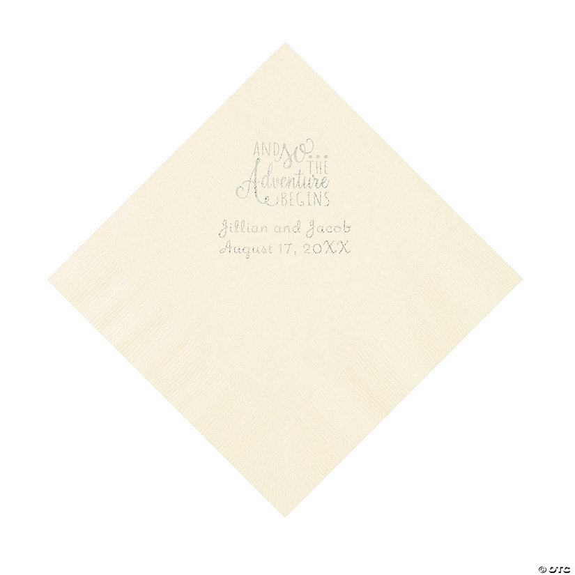 Ivory The Adventure Begins Personalized Napkins with Silver Foil - Luncheon Image Thumbnail