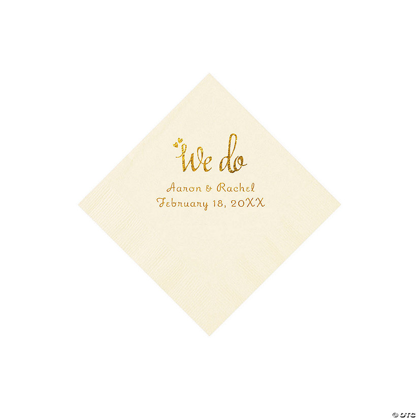 Ivory We Do Personalized Napkins with Gold Foil - Beverage Image Thumbnail