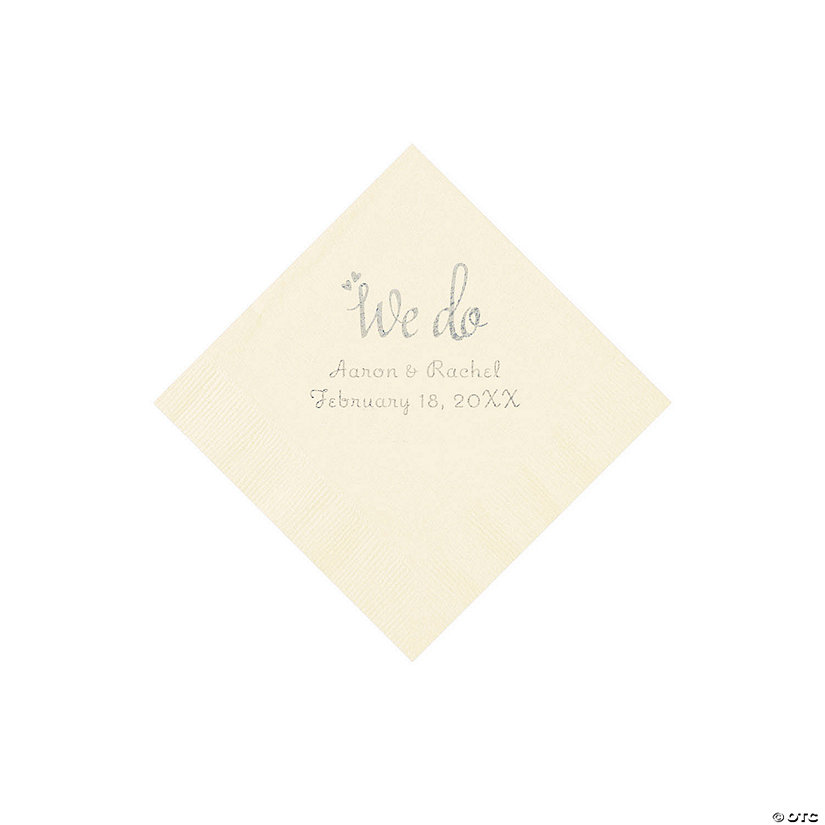 Ivory We Do Personalized Napkins with Silver Foil - Beverage Image