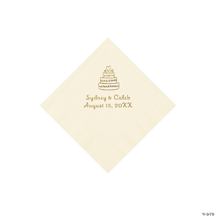 Ivory Wedding Cake Personalized Napkins with Gold Foil - 50 Pc. Beverage Image