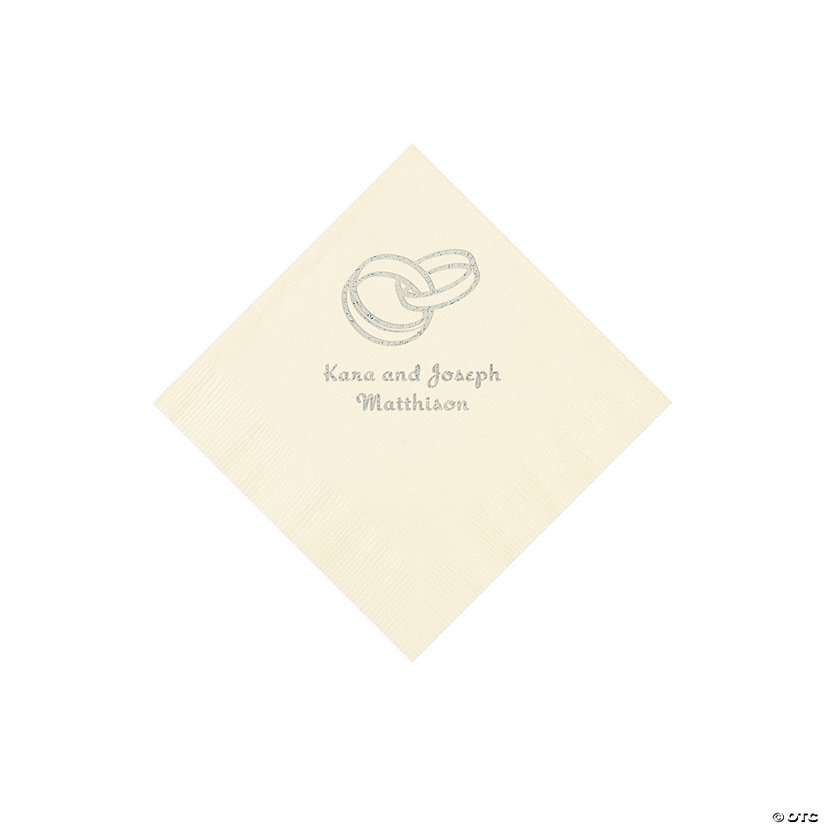 Ivory Wedding Ring Personalized Napkins - 50 Pc. Beverage Image