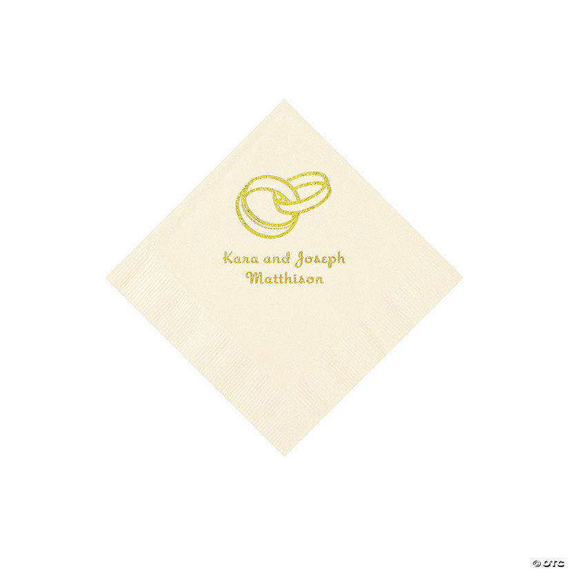Ivory Wedding Ring Personalized Napkins with Gold Foil - 50 Pc. Beverage Image Thumbnail