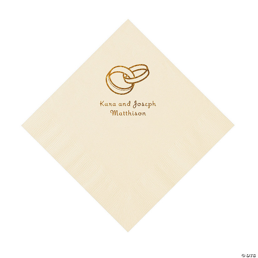 Ivory Wedding Ring Personalized Napkins with Gold Foil - 50 Pc. Luncheon Image