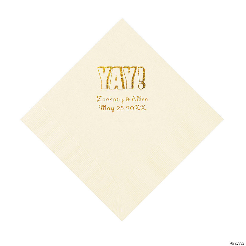 Ivory Yay Personalized Napkins with Gold Foil - Luncheon Image Thumbnail