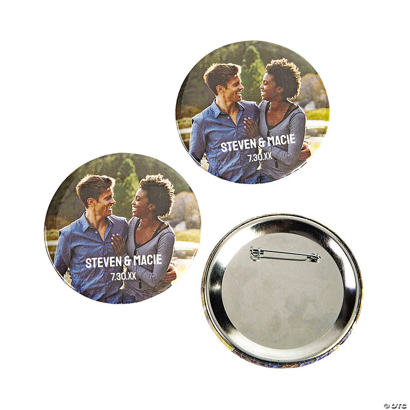 Large Custom Photo Wedding Buttons - 12 Pc. Image