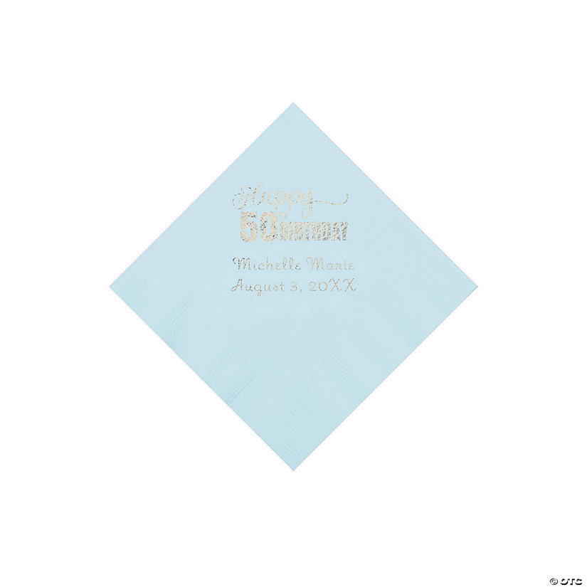 Light Blue 50th Birthday Personalized Napkins with Silver Foil - 50 Pc. Beverage Image Thumbnail