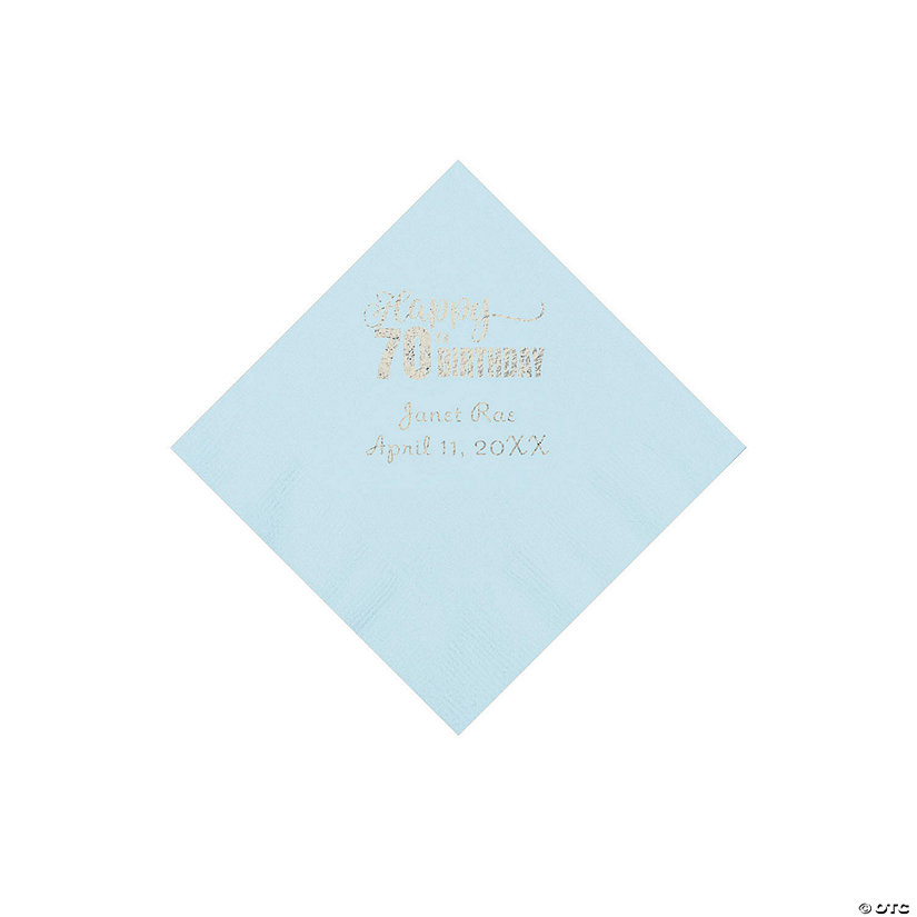 Light Blue 70th Birthday Personalized Napkins with Silver Foil - 50 Pc. Beverage Image