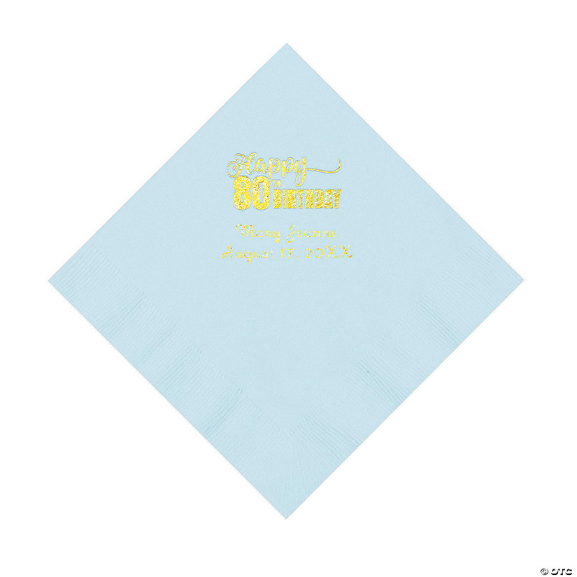 Light Blue 80th Birthday Personalized Napkins with Gold Foil &#8211; 50 Pc. Luncheon Image Thumbnail