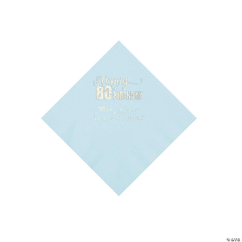 Light Blue 80th Birthday Personalized Napkins with Silver Foil - 50 Pc. Beverage Image Thumbnail