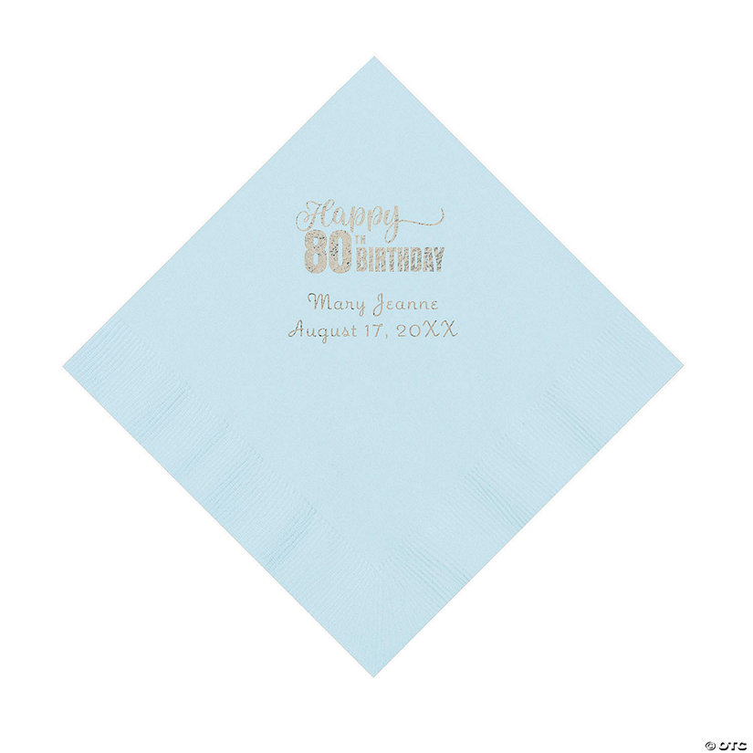 Light Blue 80th Birthday Personalized Napkins with Silver Foil &#8211; 50 Pc. Luncheon Image Thumbnail